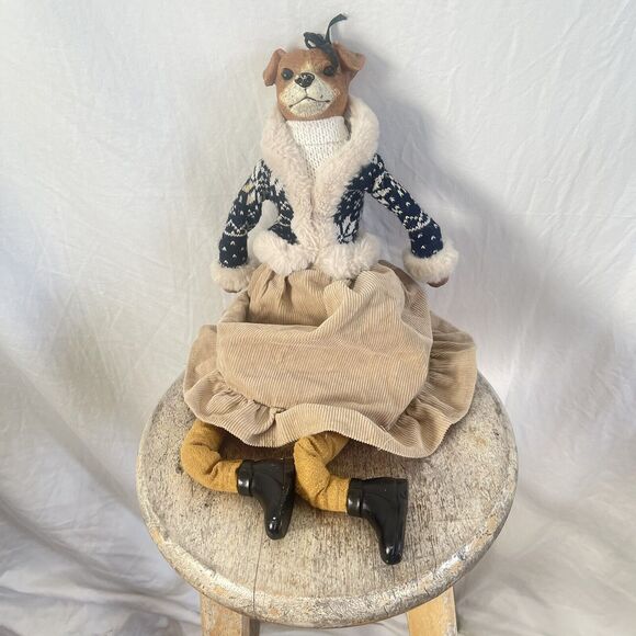 Rare Vintage Female Dog Shelf Sitter Unique Collectible  Snowflake Sweater ❄️ - Picture 1 of 7